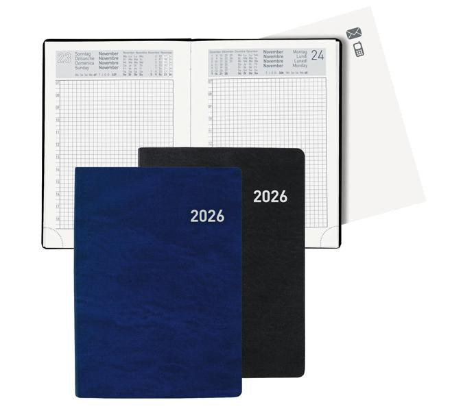 Biella Technikus Agenda – 1 Tag pro Seite, gebunden, 10,1 × 14,2 cm, 2026, 1-Stunden-Takt, schwarz, FSC