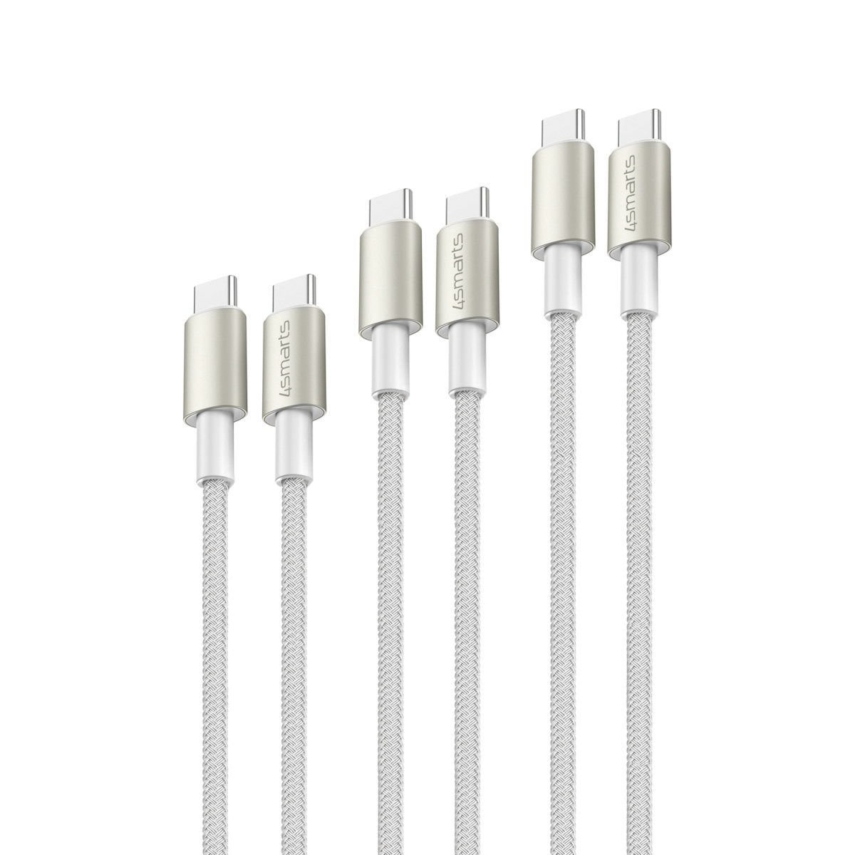 4smarts USB-C auf USB-C Kabel – USB 2.0 (480 Mbit/s) – 1/1,5/3 m – PD 60 W – Nylon – Weiss – 3er-Set