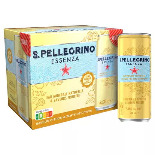 Sanpellegrino S.Pellegrino Essenza – Wasser mit Geschmack prickelnd, Zitrone – 6 × 33 cl Dosen