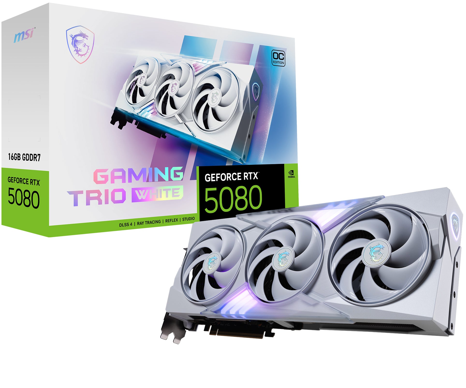 MSI GeForce RTX 5080 GAMING TRIO OC WEISS 16 GB – PCIe Grafikkarte – 3×DP, 1×HDMI, PCIe 5.0, 1×16-polig