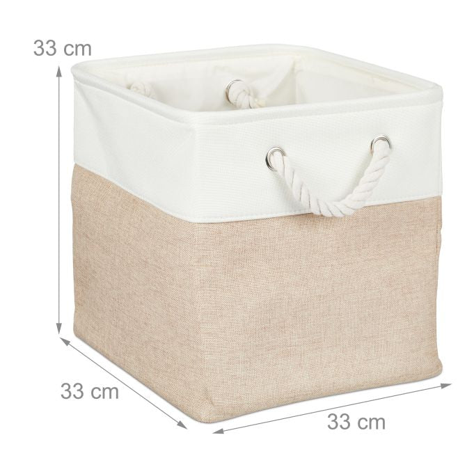 Relaxdays Aufbewahrungsbox ohne Deckel – Leinen/Textil – Weiss – mit Griff, 4 Stück – 330 × 330 × 330 mm