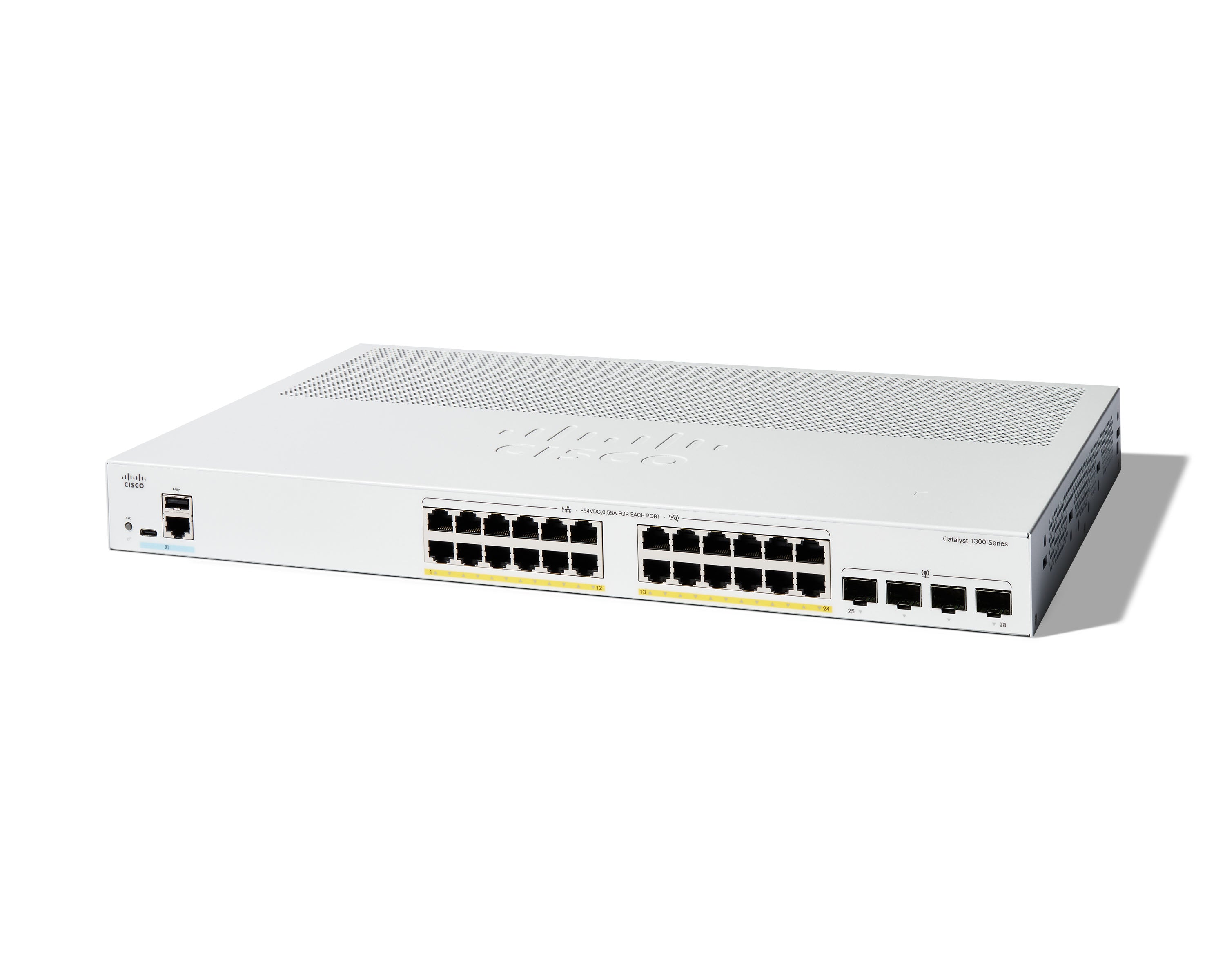 Cisco Catalyst 1300 – Managed L2/L3 Switch – 24× 1G, 4× 1G SFP, PoE+, PoE-Budget 195 W, 19", 1U