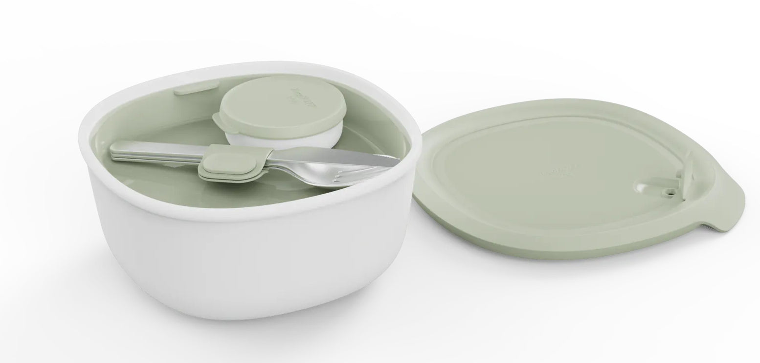 BergHOFF Leo – Lunchbox 1,6 l, 19,5 × 19,5 × 9,2 cm, Silikon/Edelstahl 18/10/recyceltes PP, Salbeigrün, 2-teilig