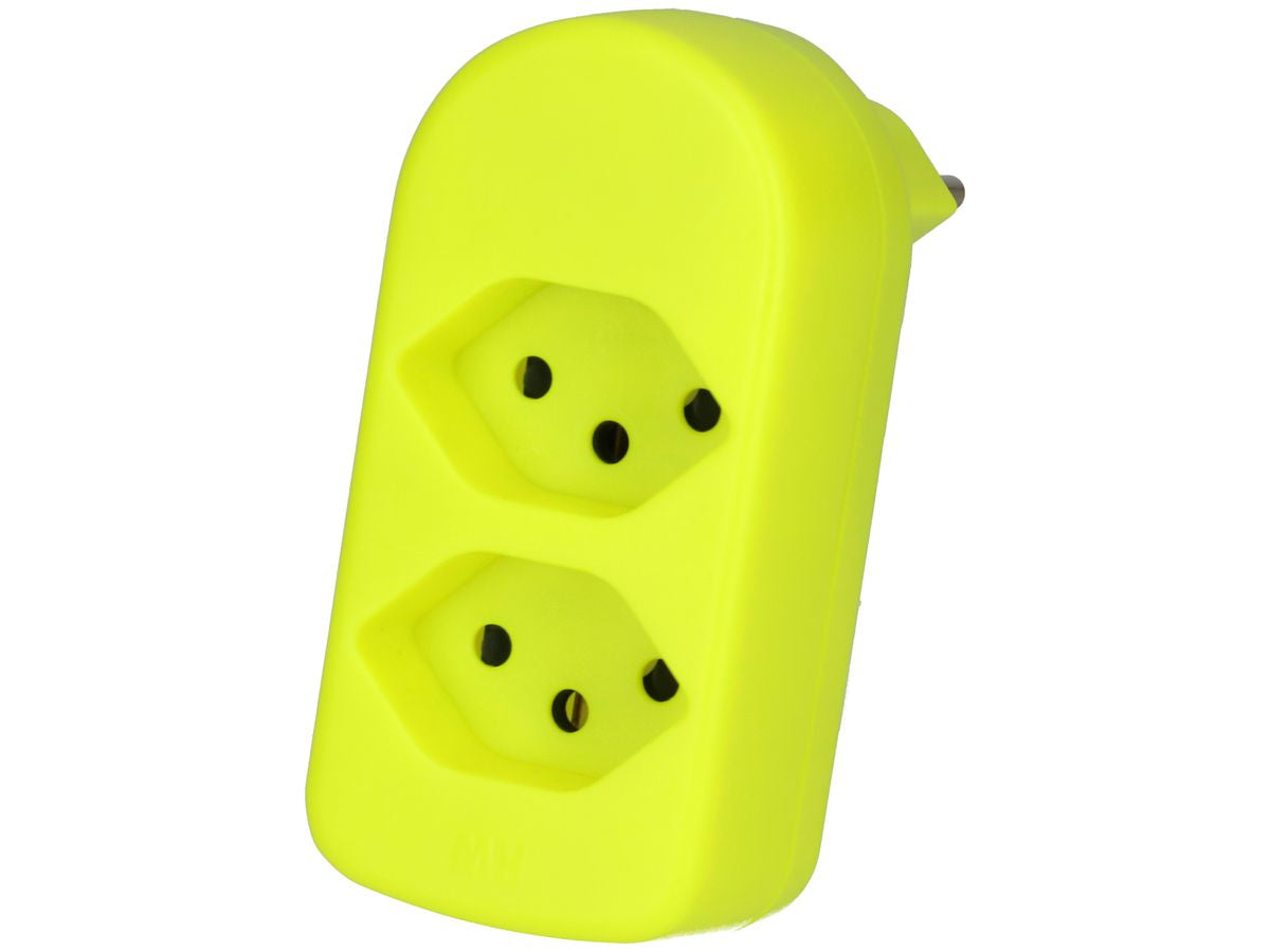 Max Hauri AG Max Hauri maxADAPTturn Abzweigstecker T12 zu 2× T13 – 2300 W, 10 A, 2 Steckdosen, drehbar, Gelb