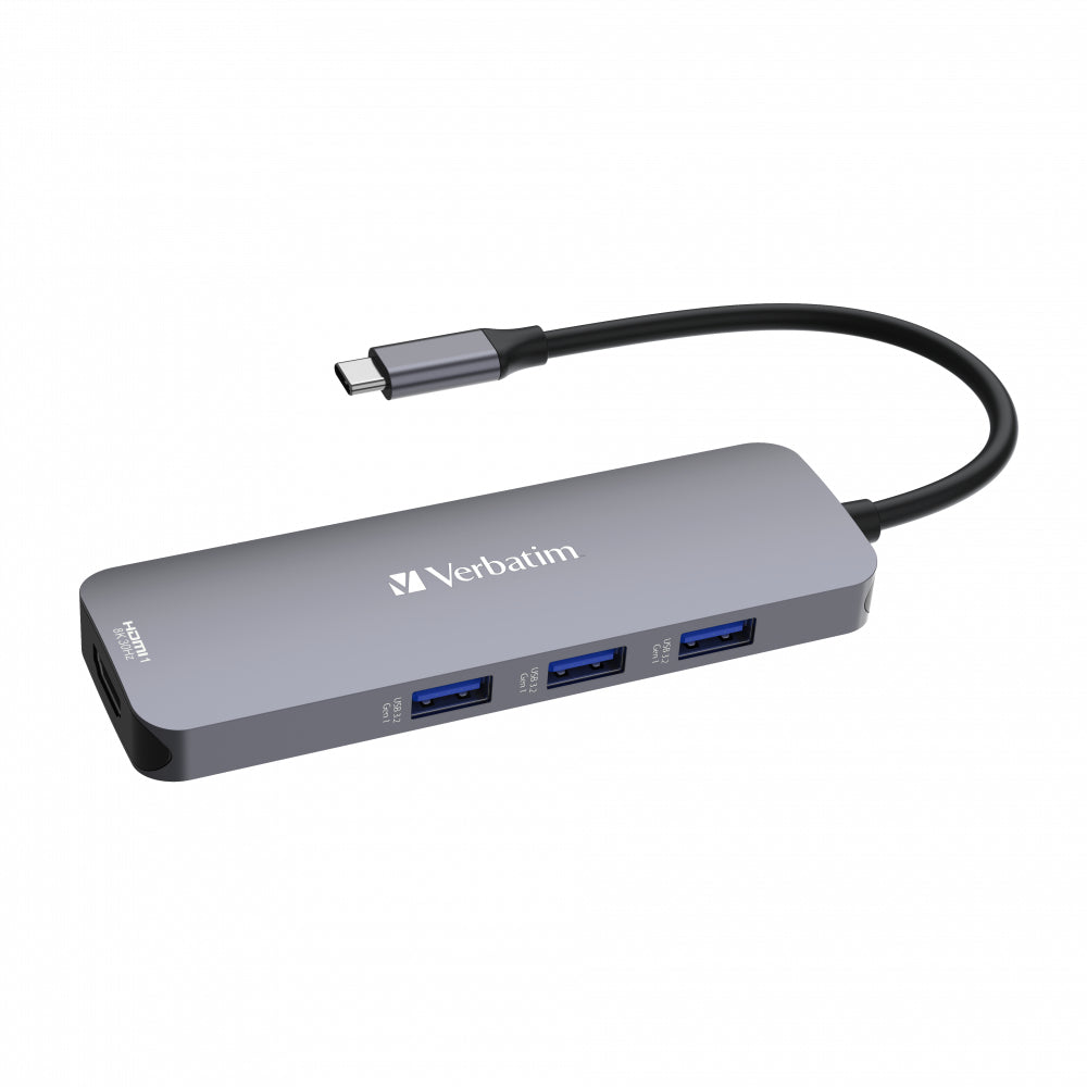 Verbatim CMH-08 Multiport-Adapter – USB-C, 2× HDMI, 3× USB-A, 100 W PD, SD/microSD, für Windows/Mac/ChromeOS