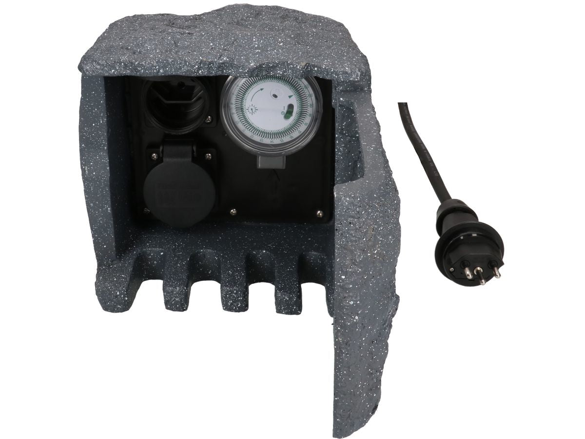 Max Hauri AG Max Hauri Gartenstromverteiler, 2×T13, IP55, 1,4 m, Zeitschaltuhr, Flip-Top-Deckel – Anthrazit