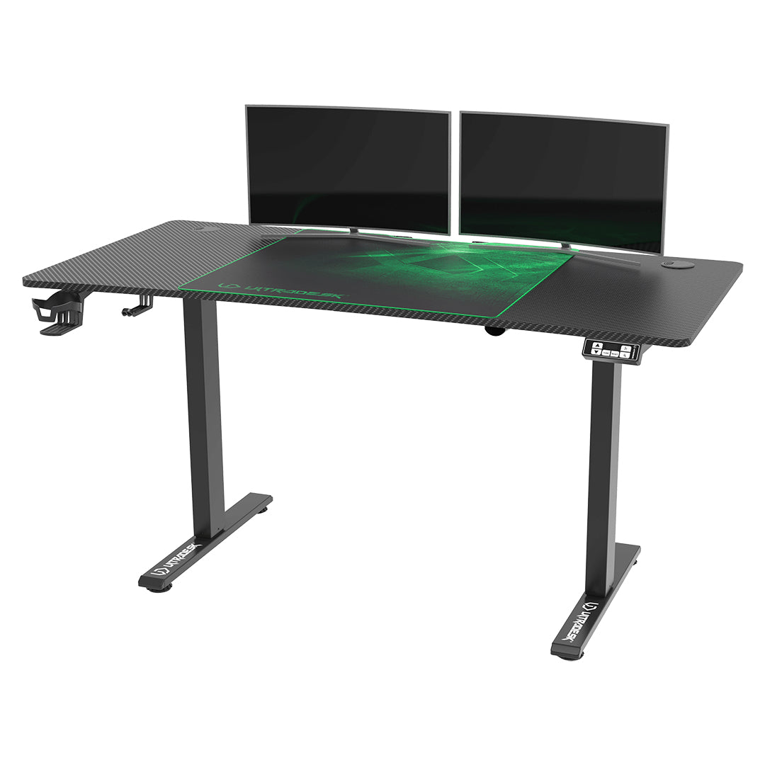 Ultradesk Level V2 Gaming-Tisch – 140 × 68 cm, höhenverstellbar, schwarz/grün, Stahl