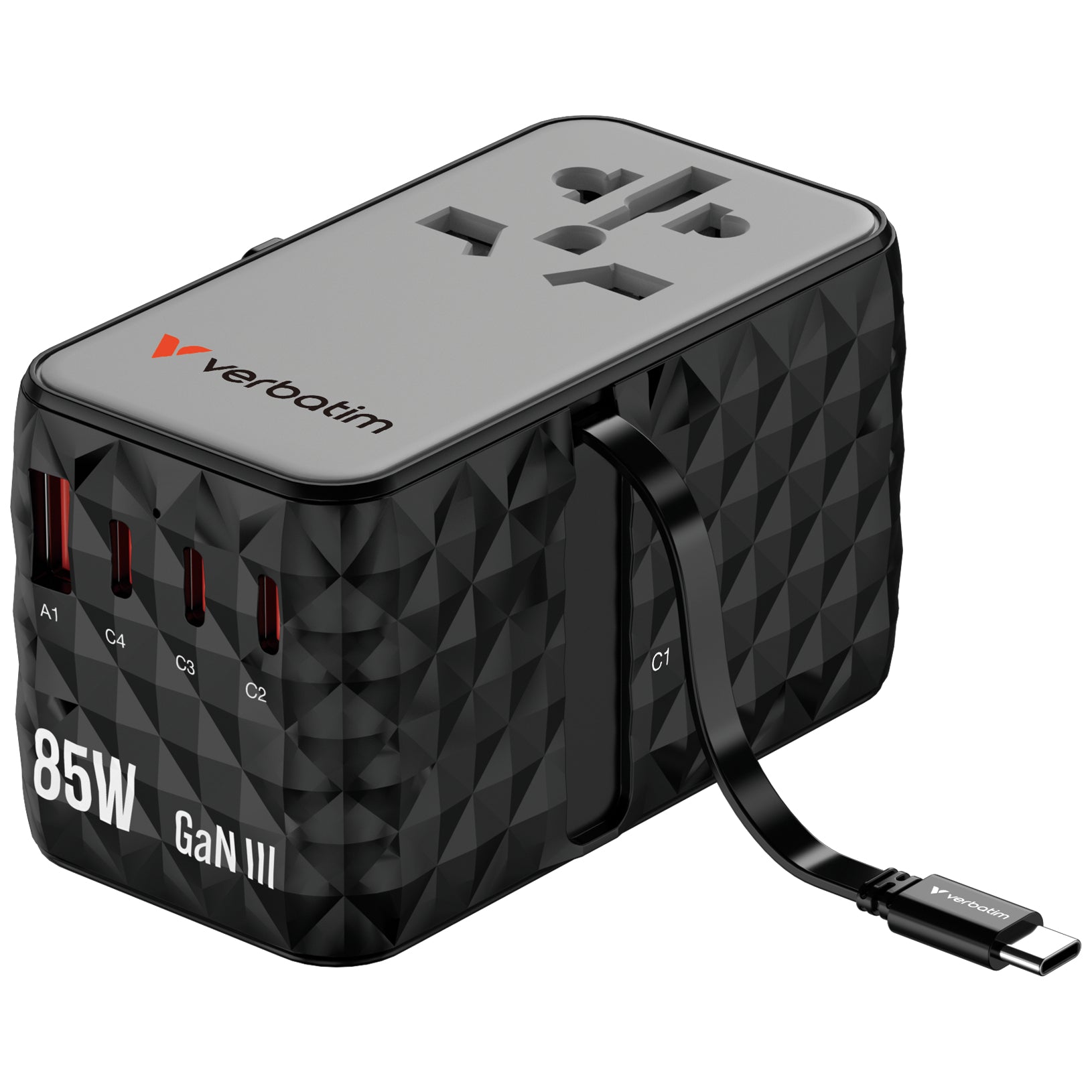 Verbatim Charge 'n' Travel Diamond Ladegerät – 85 W, mit einziehbarem Kabel