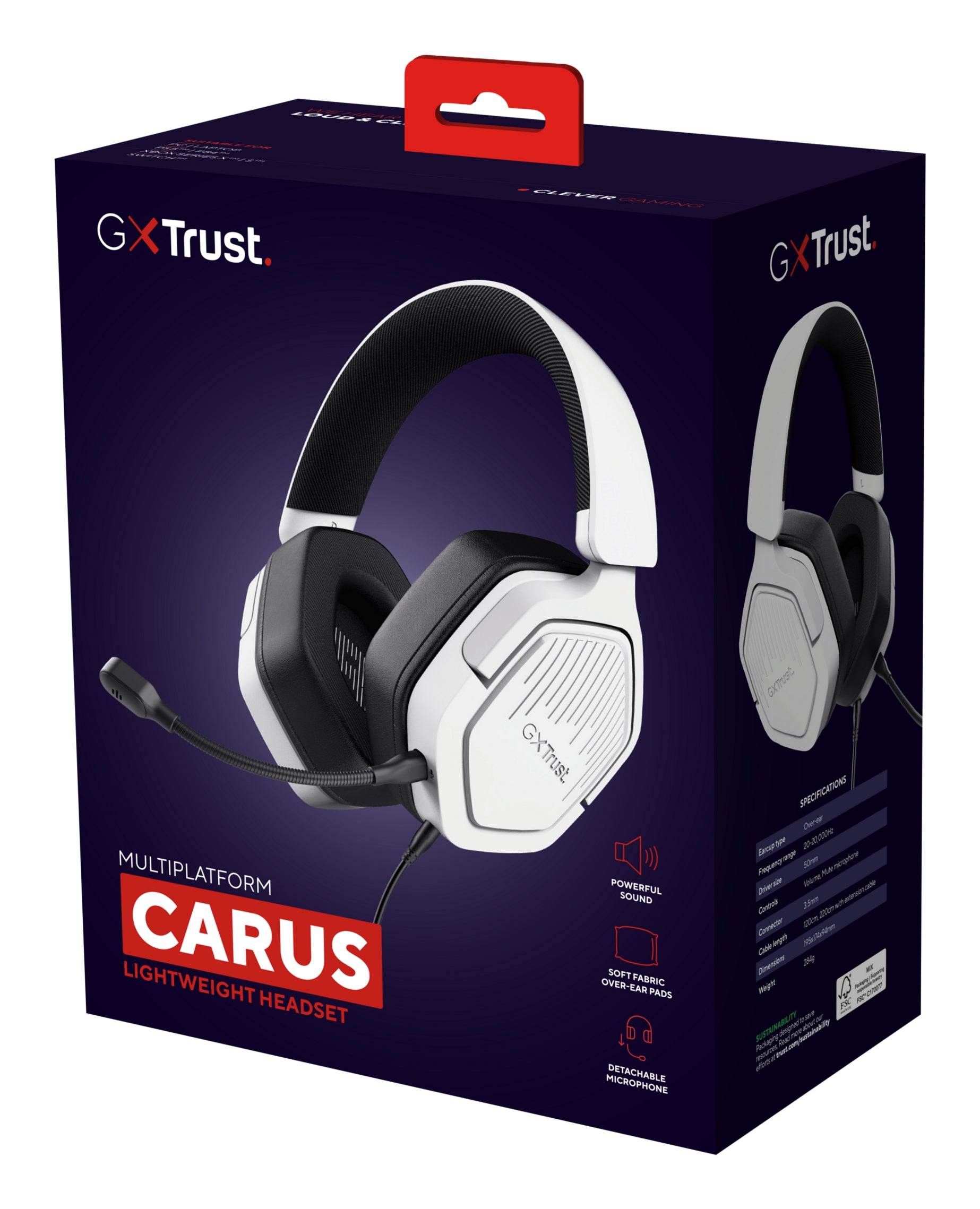 Trust GXT492W Gaming-Headset – Over-Ear, Stereo, Kabelgebunden, 3,5 mm Klinke, für PC, PS4/PS5, Xbox und mehr, Weiss