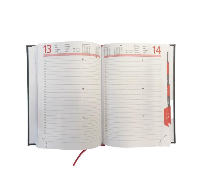 Biella Registra Plus Agenda – 1 Tag pro Seite, Gebunden, 14,5 × 20,5 cm, 2026, Halbstunden-Takt, Schwarz, FSC