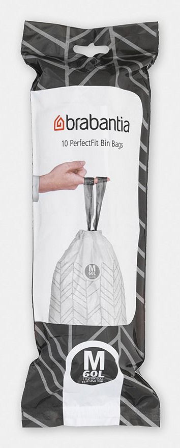 Brabantia Kehrichtsack PerfectFit – 60 l, mit Zugband, Recycling-Kunststoff, weiss, 10 Stk