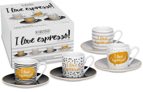 Könitz Porzellan Könitz Espressotasse Love – 4er Set, 85 ml, Porzellan, Weiss, spülmaschinenfest, mikrowellengeeignet