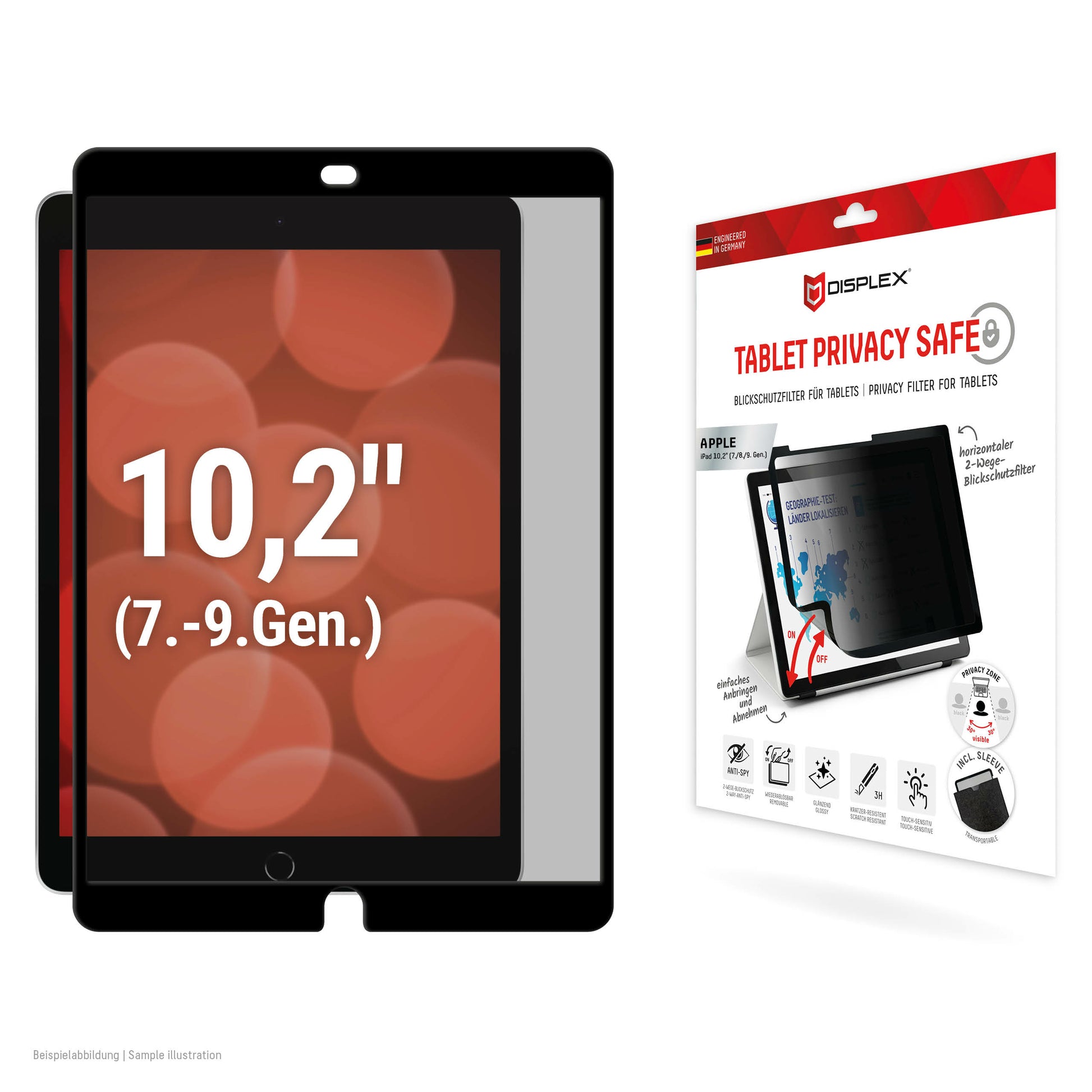Displex Blickschutzfilter 3H, Anti-Fingerprint – für iPad 10,2" (7.–9. Gen.)