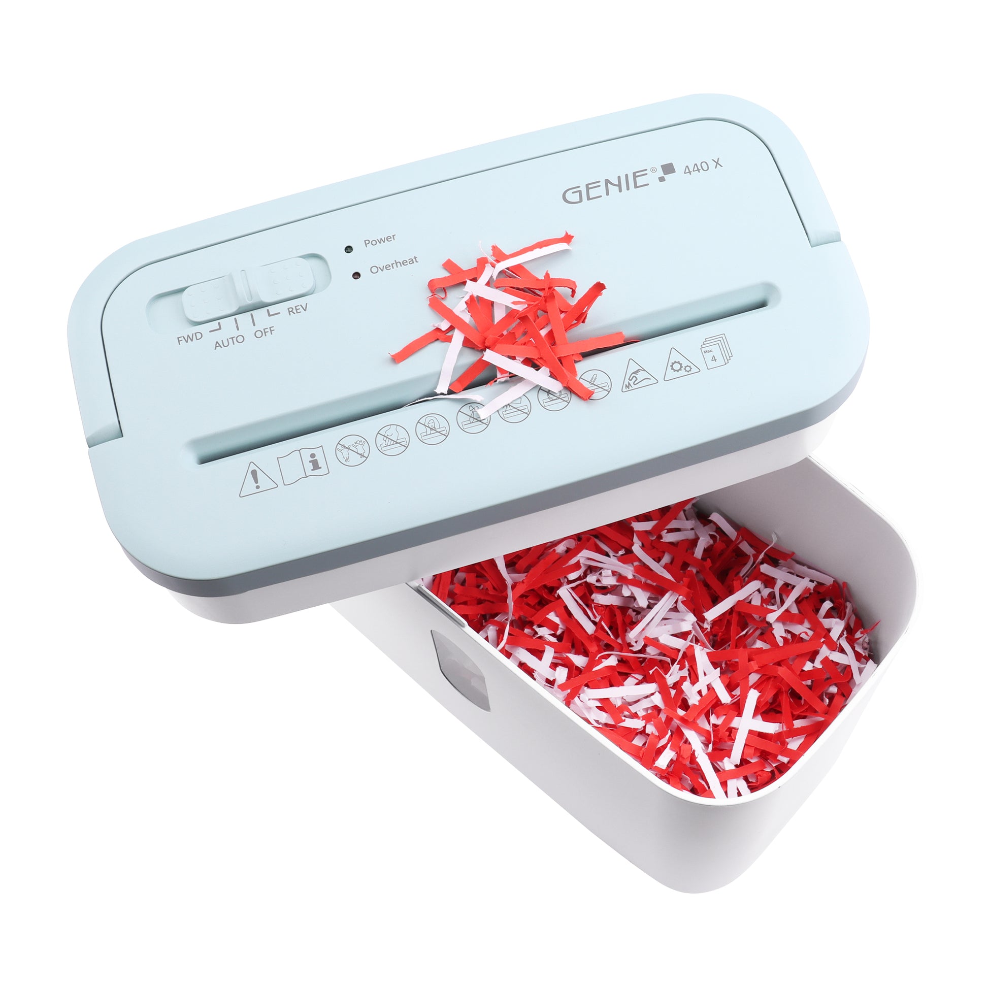 Genie 440X Aktenvernichter – Streifenschnitt, P-4, 4 × 38 mm, 4 Blatt, 8 l