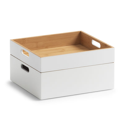 Zeller Present Aufbewahrungsbox (mit Griff) – Bambus – Weiss – 300 × 60 × 270 mm
