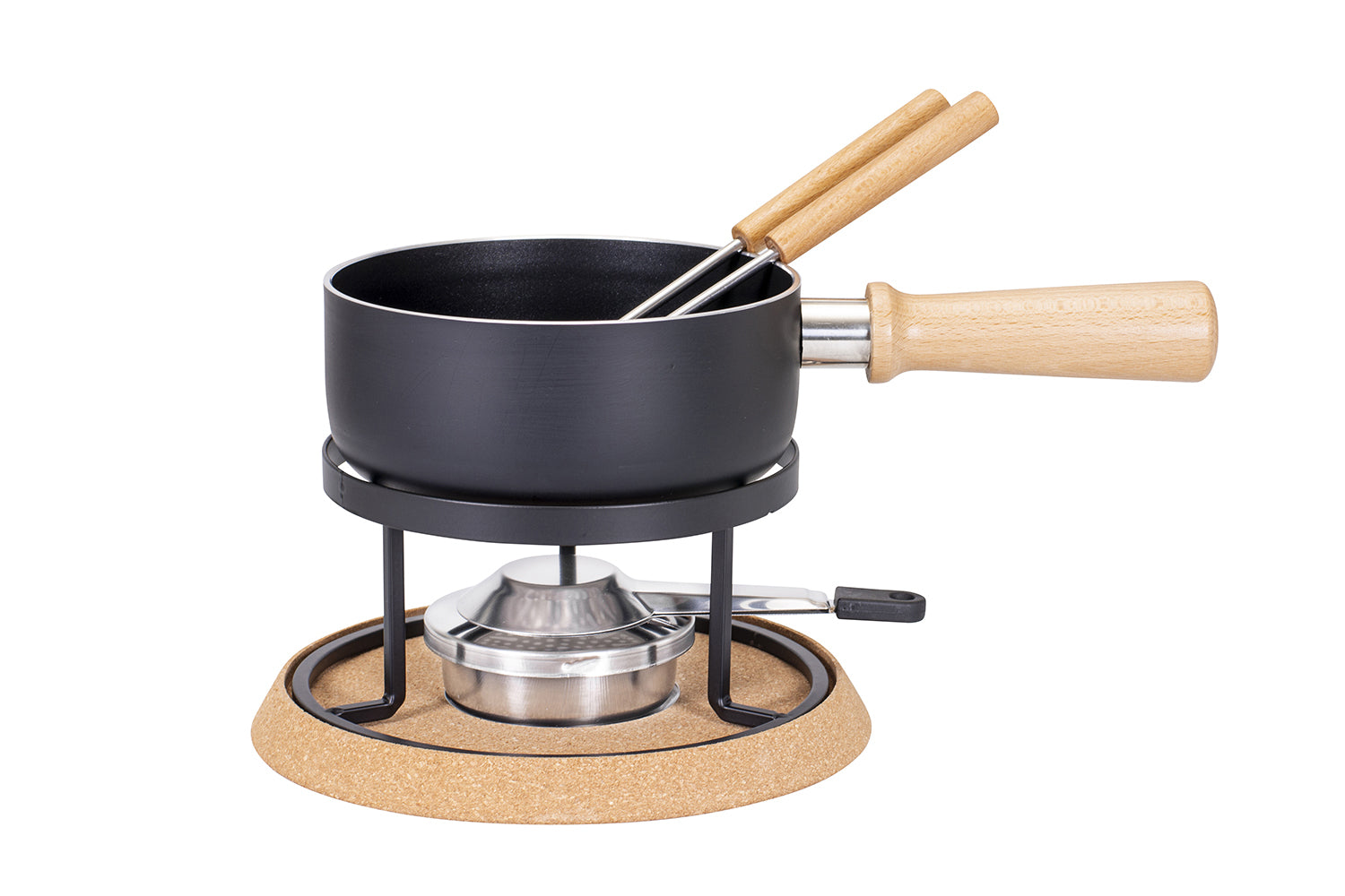 Kadastar Fondue-Set Bernina – Ø 16 cm, Aluminiumguss/Edelstahl, für Käsefondue, Glaskeramik, 2 Pers.