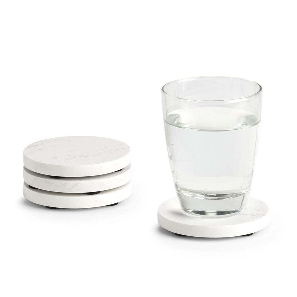 Zeller Present Glasuntersetzer – 4er Set, Ø 9,5 cm, Marmor, Grau, nicht spülmaschinenfest