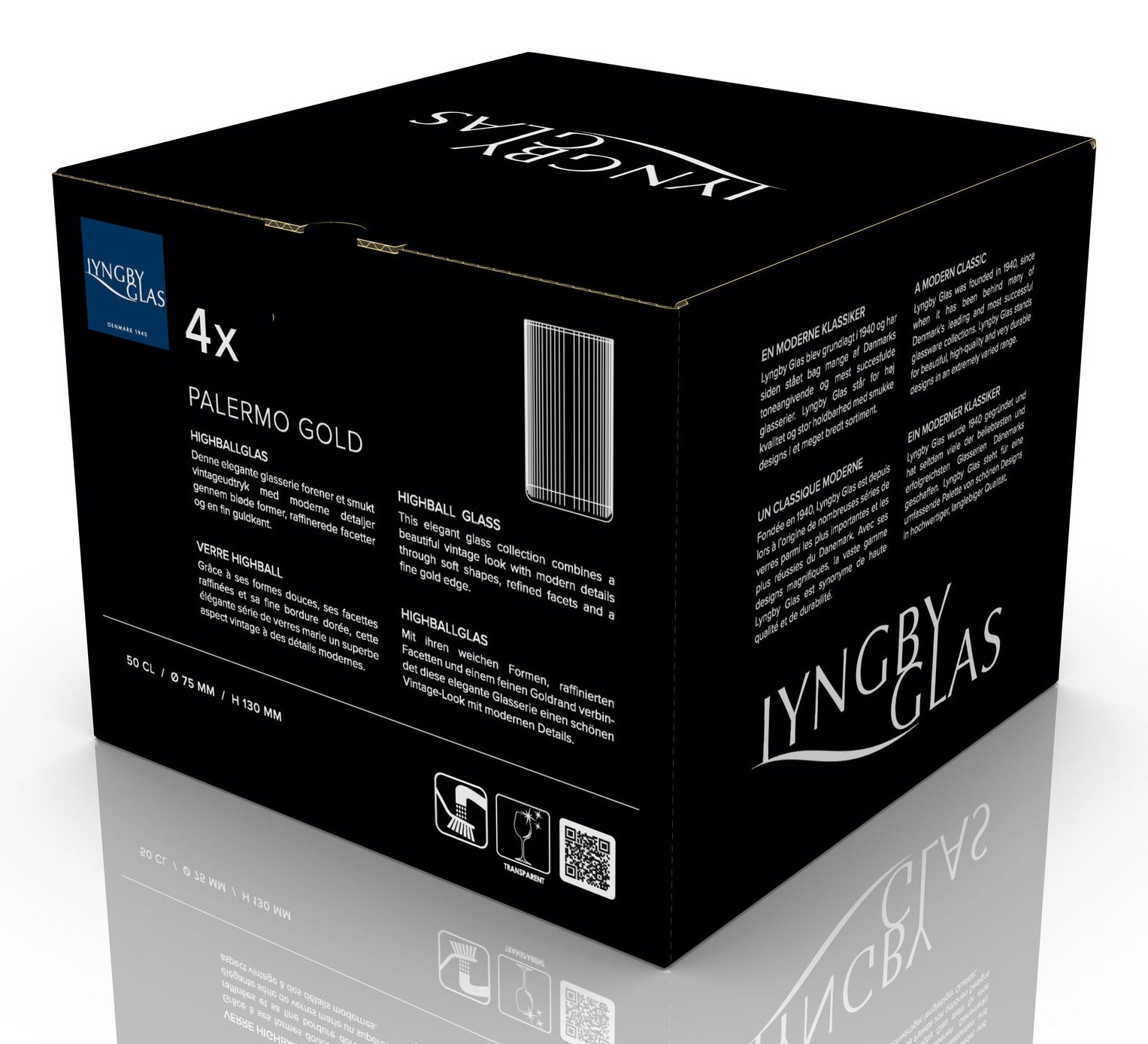 Lyngby Glas Trinkglas Palermo Gold – 4er Set, 500 ml, Ø 7,5 cm, Glas, Gold