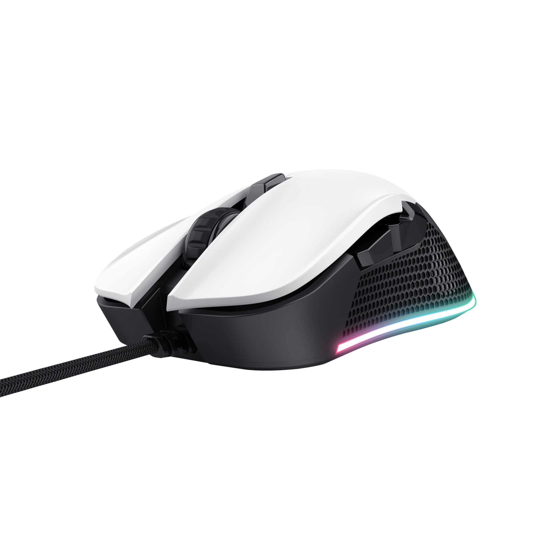 Trust GXT922W Ybar Gaming-Maus – kabelgebunden, 1'000 Hz, 6 Tasten, beidhändig, RGB-Beleuchtung, weiss