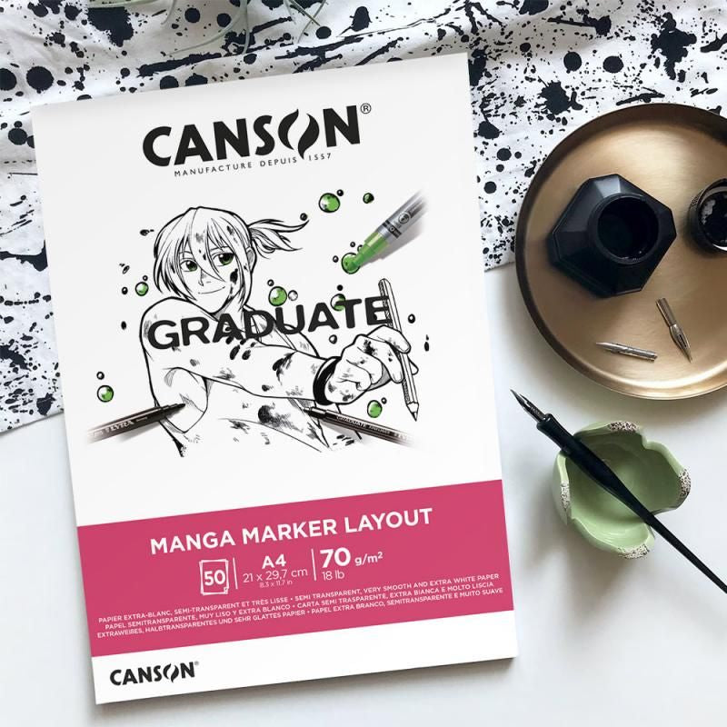 Canson Graduate Markerblock – A4, 70 g/m², weiss, glatt, geleimt, 50 Blatt, für Marker – FSC