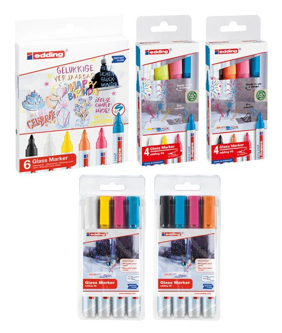 Edding Non-Permanent-Marker Glasboard 95 – Rundspitze 1,5-3 mm – Sortiert – 4er-Set – Trocken abwischbar