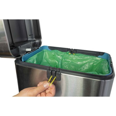 MAUL Schwingdeckel-Abfalleimer Wing – 40 l – Edelstahl, rechteckig – schwarz/silber