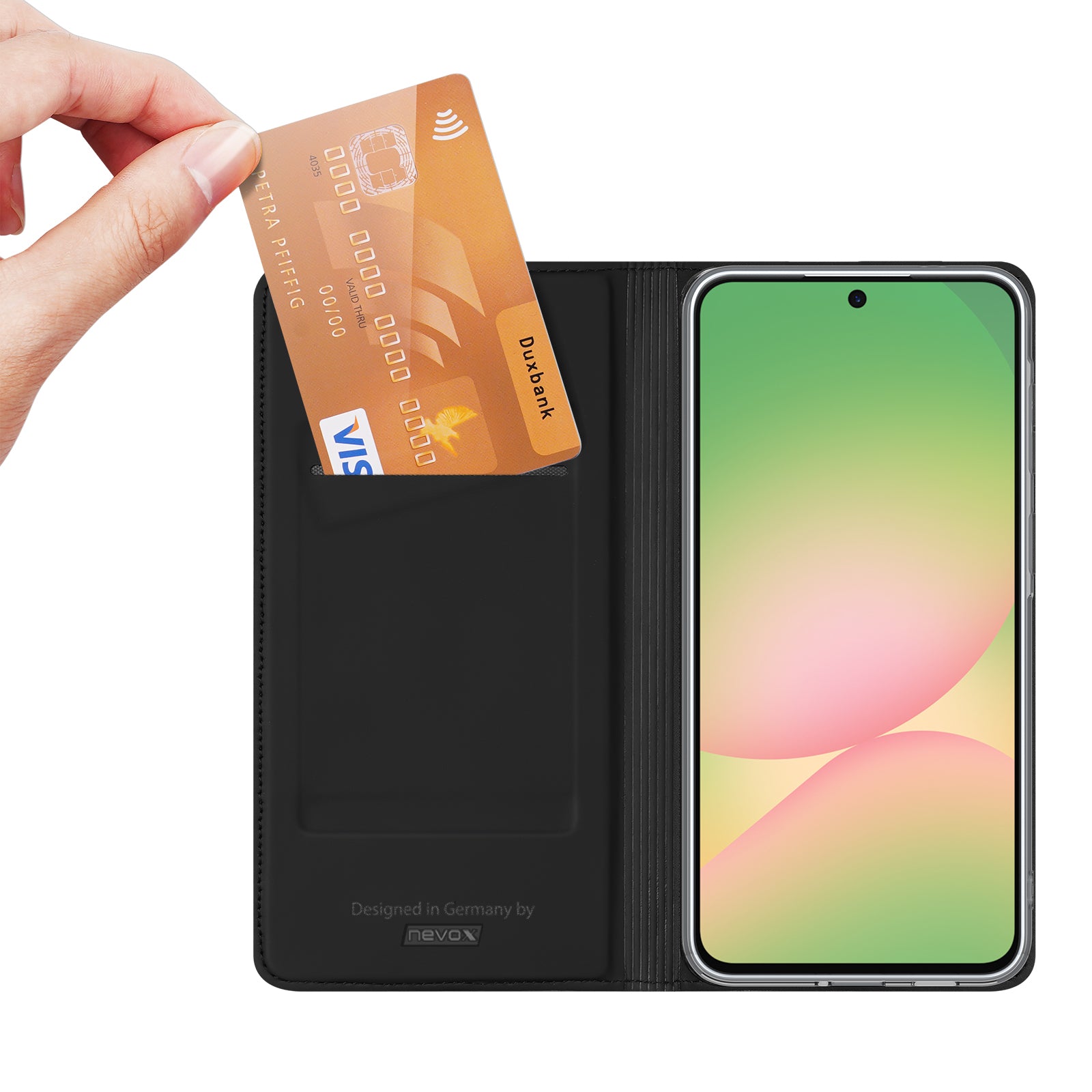 nevox Vario Series Folio – für Samsung Galaxy A57 5G, mit Ständer, mit Kartenfach, PU+TPU, Schwarz