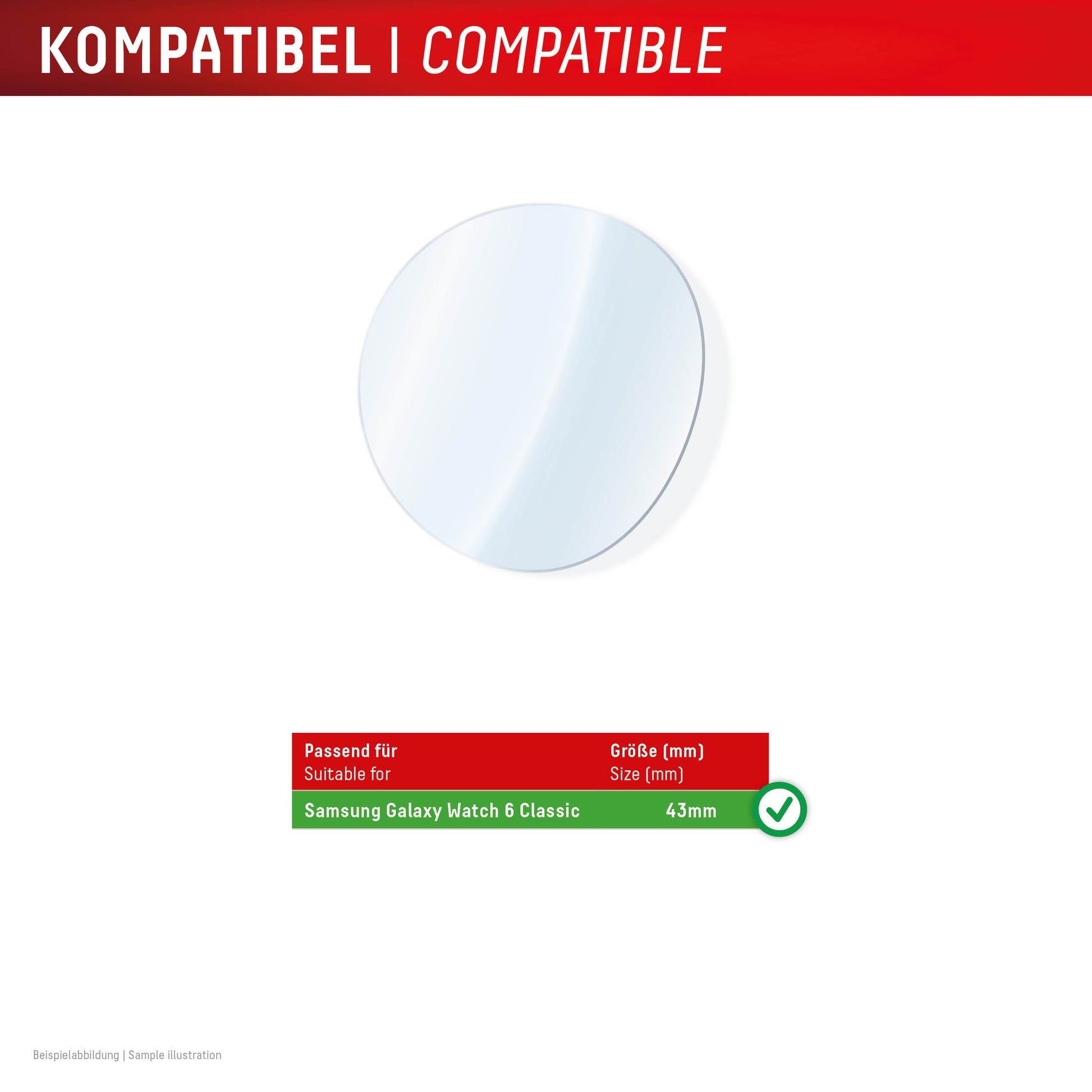 Displex Displayschutz für Galaxy Watch 6 Classic 43 mm – Gehärtetes Glas, Transparent