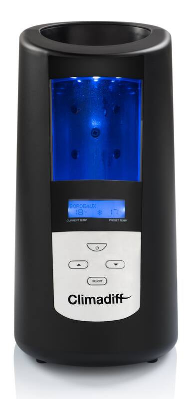 Climadiff Weinkühler ECHANSON2 – 13,5 × 26,5 × 24,5 cm, Schwarz, für 1 Flasche, 5–18 °C, Innenbeleuchtung, Dis