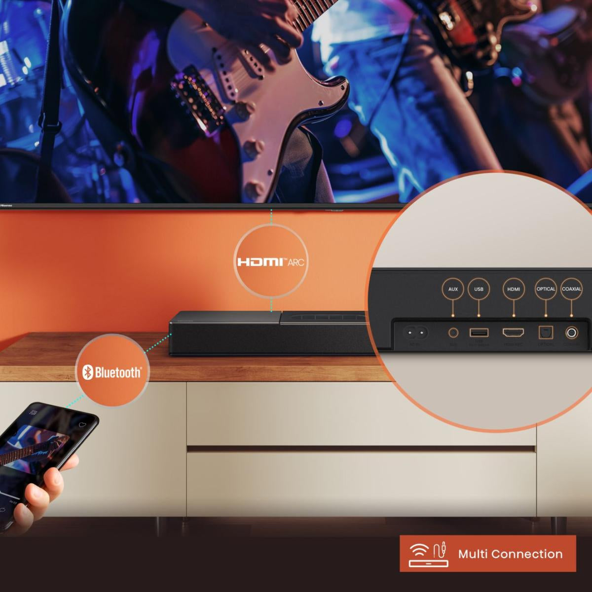 Hisense HS2000 – Soundbar – 2.1, DTS Virtual:X/Dolby Digital Plus, mit integriertem Subwoofer, 240 W – Schwarz