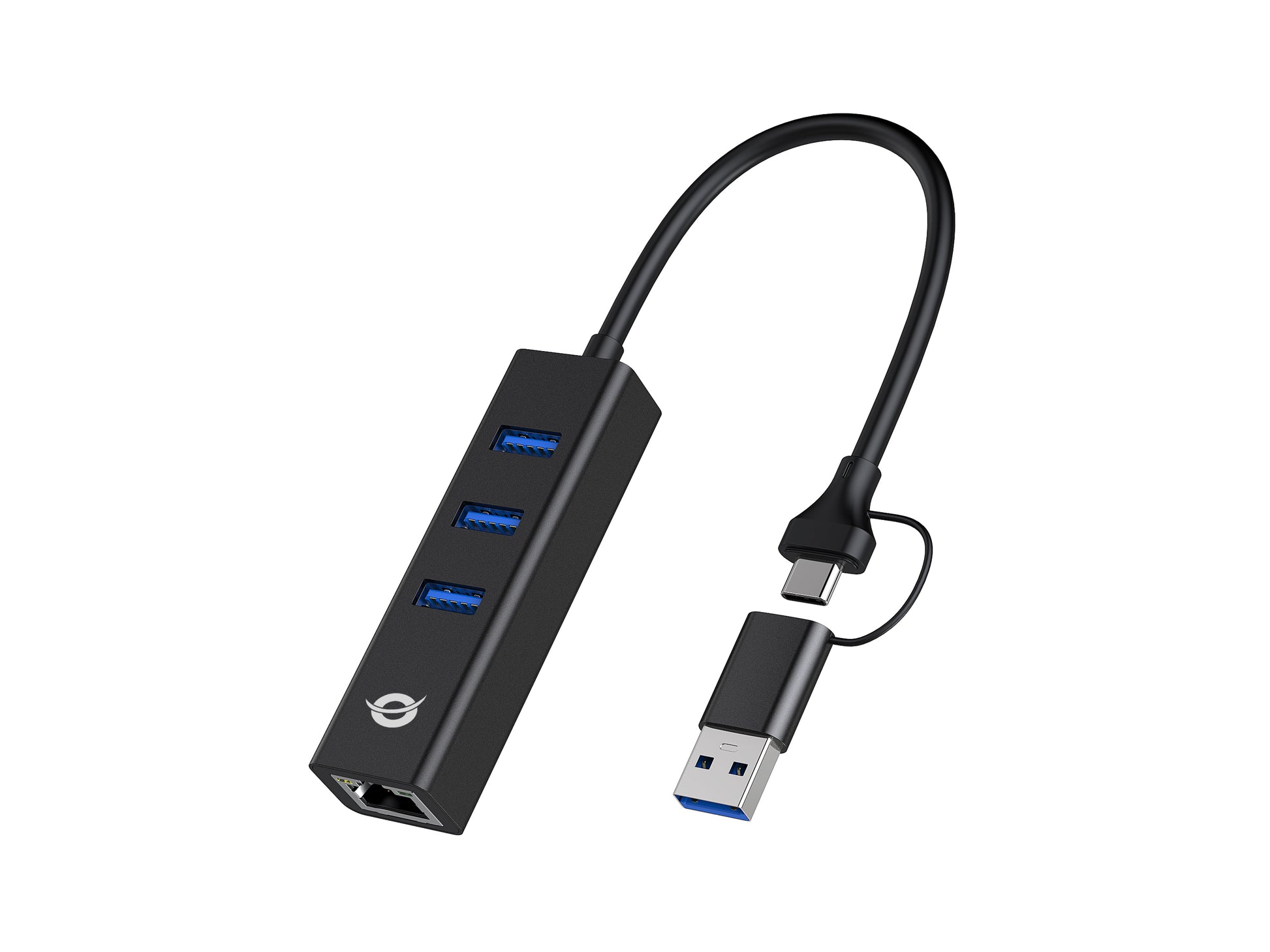 Conceptronic DONN07BA Multiport-Adapter – USB-A/USB-C, 3× USB-A, GbE, für Windows/Mac/Android