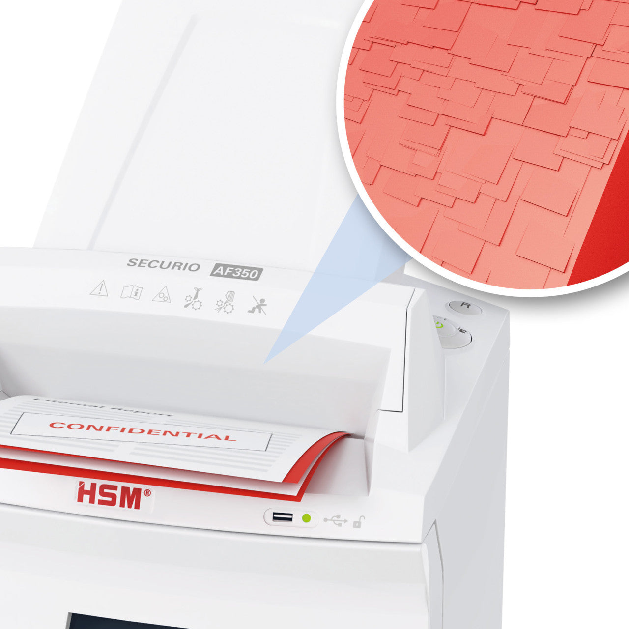 HSM Securio AF350 – Aktenvernichter mit Autofeed 350 Blatt, DIN P-6, Mikroschnitt 0,78 × 11 mm, 6 Blatt, 35 l