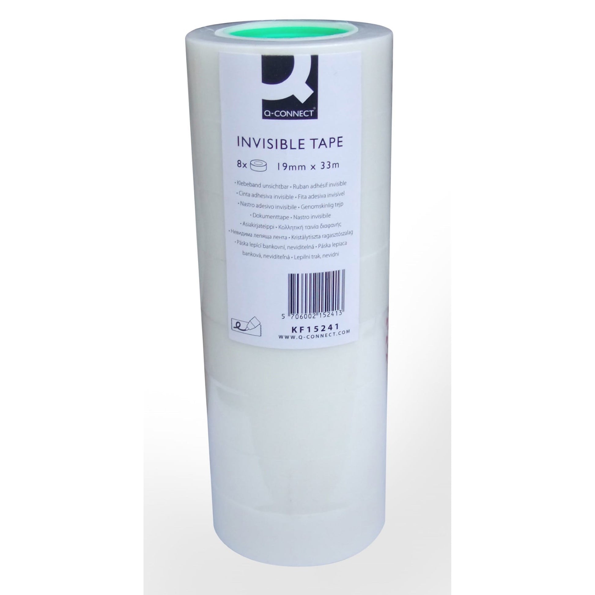 Q-Connect Büro-Klebeband – matt, 19 mm × 33 m, transparent, Kern Ø 27 mm, 8 Rollen