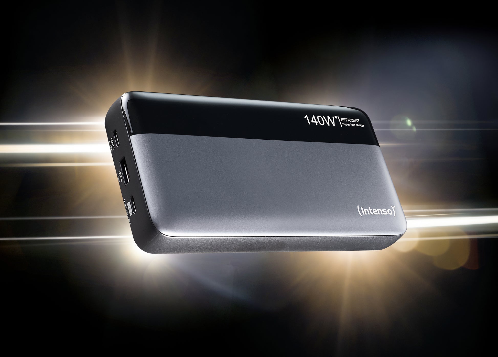 Intenso Powerbank 25'000 mAh – 140 W PD, 2× USB-C, 1× USB-A, grau/schwarz