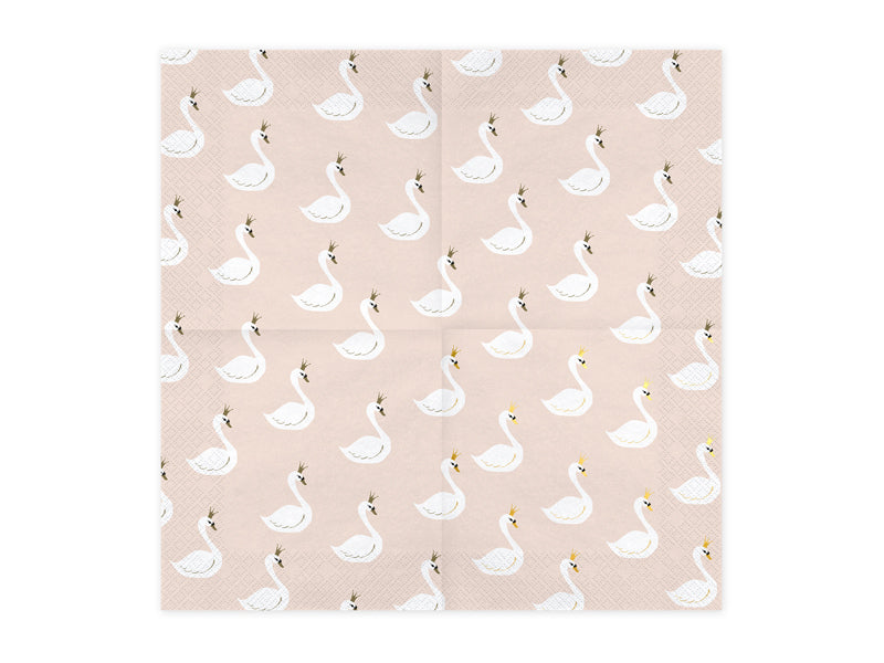 PartyDeco Papierservietten Lovely Swan, 33 × 33 cm – FSC – 20 Stk.
