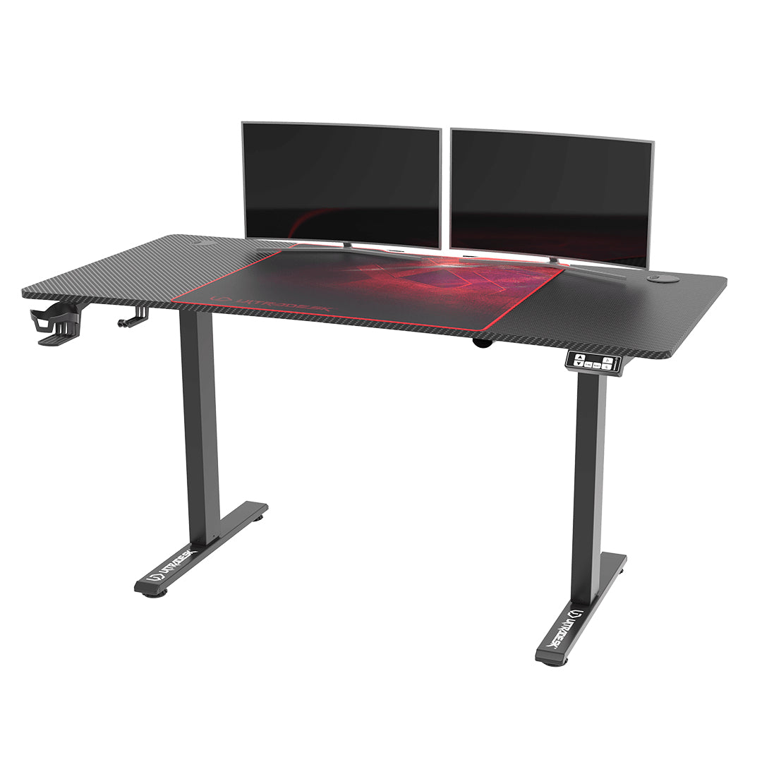 Ultradesk Level Gaming-Tisch – 140 × 68 cm, höhenverstellbar, schwarz/rot, Stahl