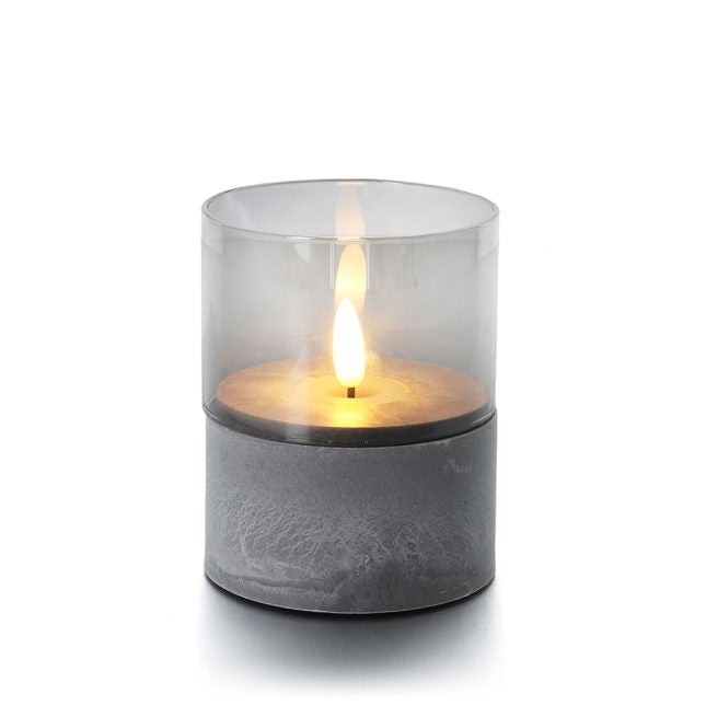 Balthasar LED-Kerze Gracia – Ø 8 × 10 cm, warmweiss, grau, Timer, flackernd, batteriebetrieben
