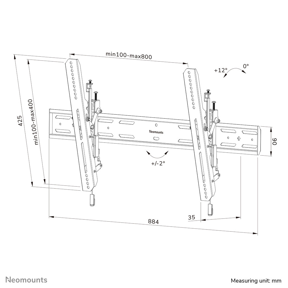 Neomounts WL35S-850BL18 – Wandhalterung, neigbar, für 43–86", VESA 100×100–800×400, bis 60 kg, schwarz