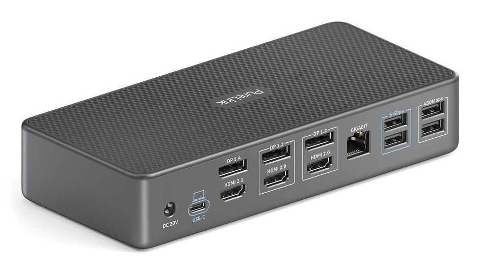 PureLink VL-D230DL Dockingstation – USB-C, 3× DP, 3× HDMI, 5× USB-A, 2× USB-C, 100 W PD, GbE, SD/microSD