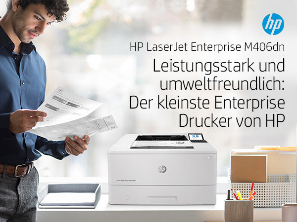 HP LaserJet Enterprise M406dn – S/W, Duplex, 42 S./Min., 1200 × 1200 dpi, LAN, Papier: 350 Blatt