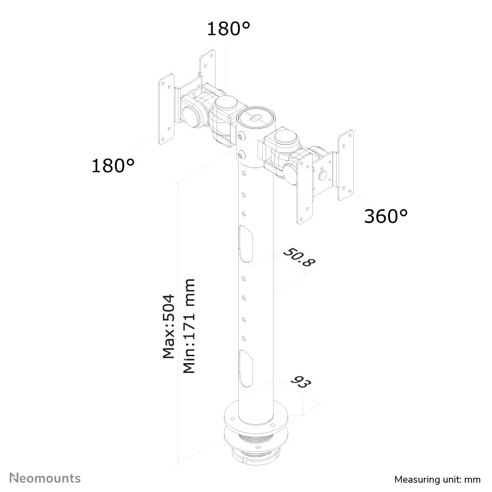 Neomounts FPMA D050 – Tischhalterung, Dual, Tischdurchführung, bis 30", VESA 75 × 75 mm, 20 kg, neigbar