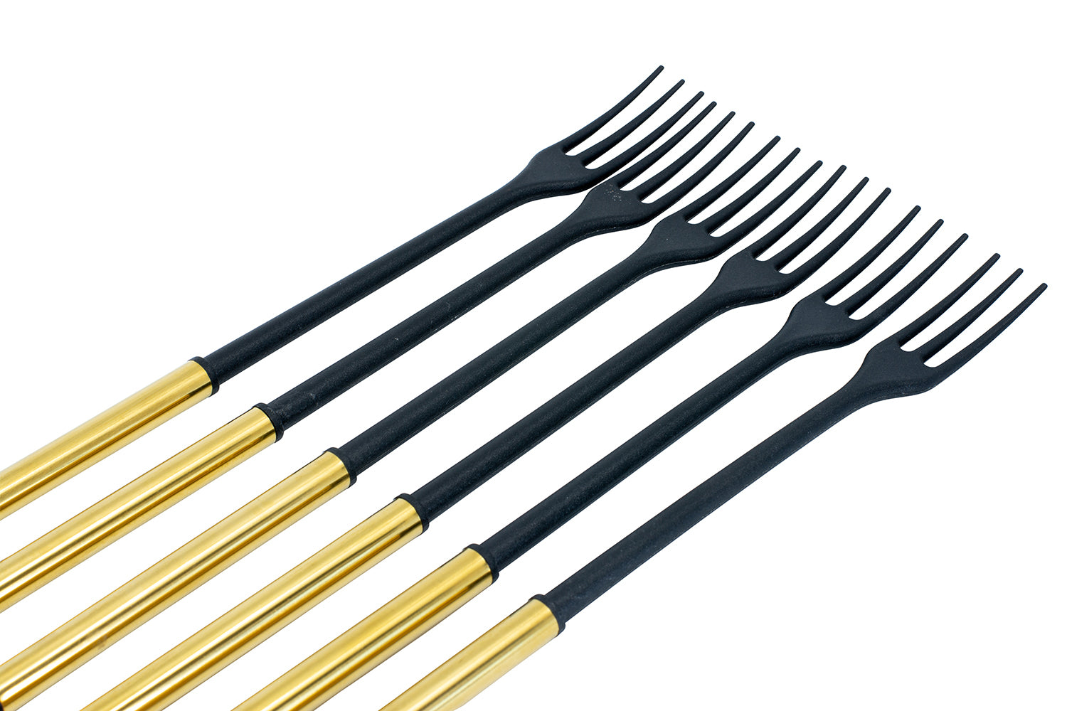 Kadastar Fonduegabeln – 6er-Set, 26 cm, Kunststoff, Griff Edelstahl, Gold, für Käsefondue, spülmaschinenfest