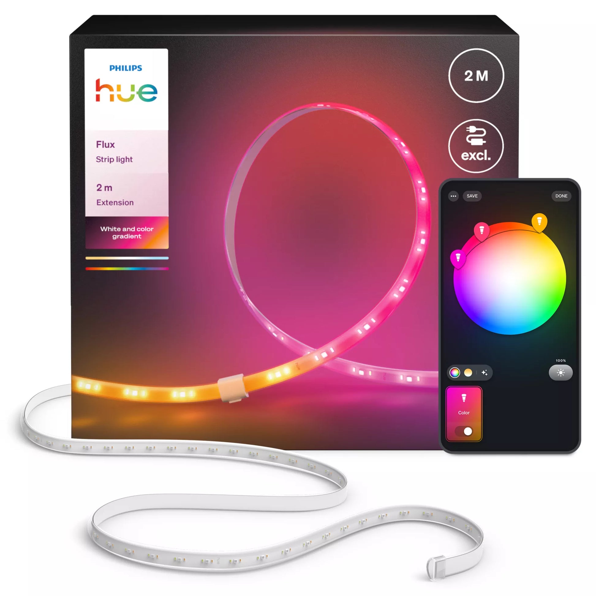 Philips by Signify Philips Hue LED-Strip Verlängerung 2 m – RGB+CCT, Bluetooth/Zigbee – für Alexa, Google – 1 Stk.