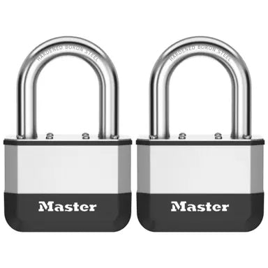 Master Lock Elite Mechanisches Vorhängeschloss – Aussen, Aluminium, Bügel 67×38 mm, 2 Stk., Silber
