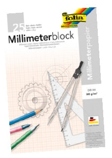 Folia Millimeterpapier-Block A4 – Rotes Netz, einseitig, 80 g/m², 25 Blatt