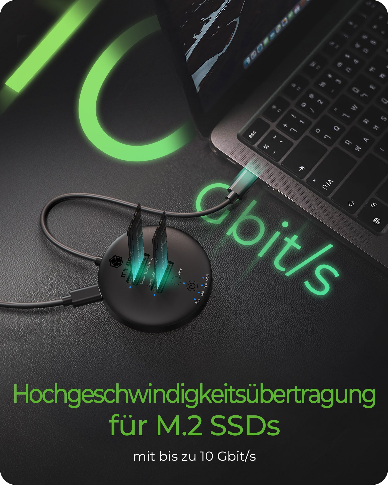 ICY BOX IB-1612MCL-C31 Dockingstation – USB-C, 2× M.2 NVMe, für Windows/Mac/Linux