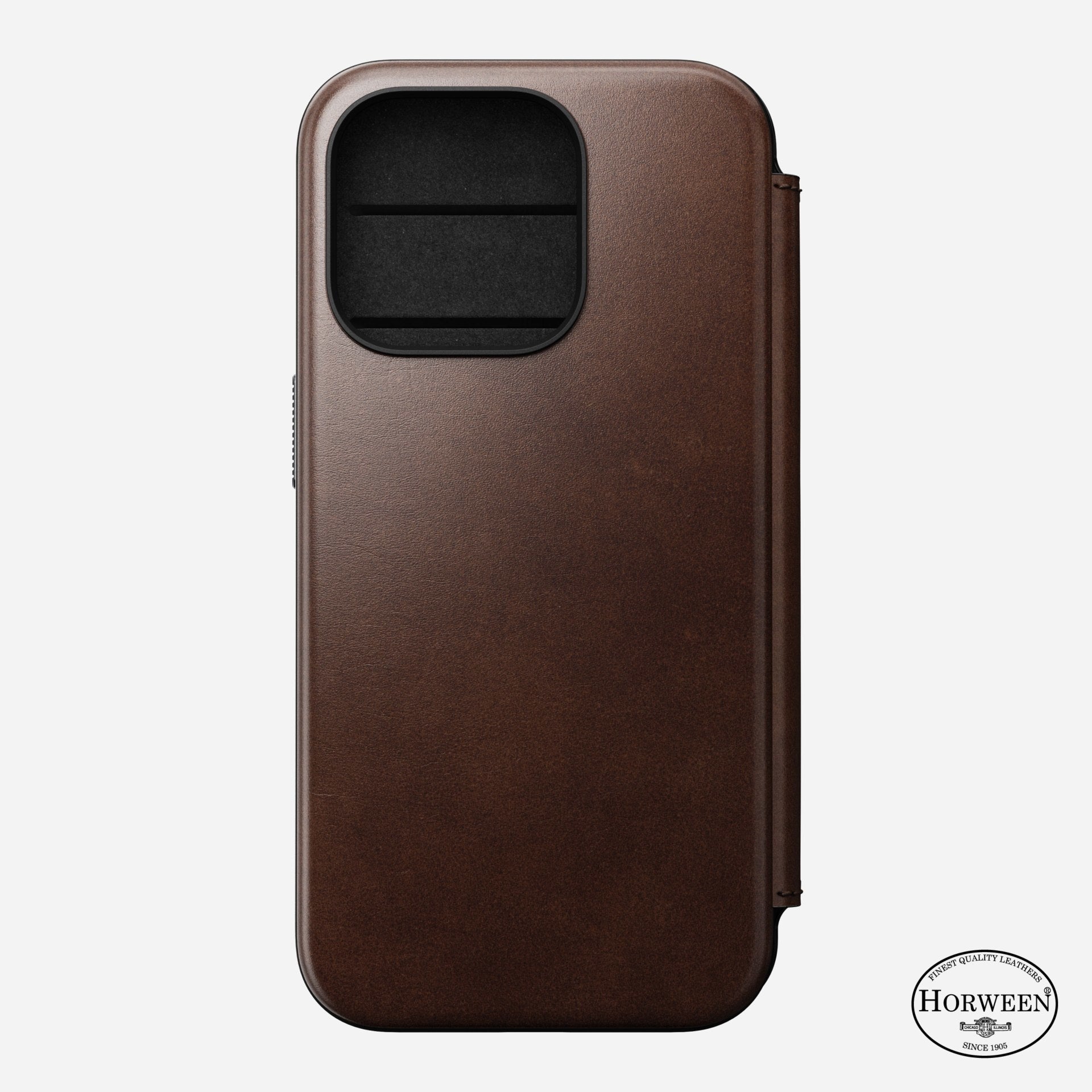 Nomad Booklet-Hülle Folio Modern – für Apple iPhone 15 Pro – Rostbraun – Horween Leder – mit Kartenfach