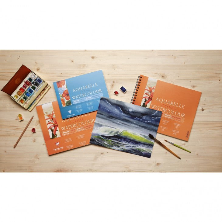 Clairefontaine Etival Aquarellblock – 18,3 × 27,0 cm – 300 g/m² – Spiralbindung – 12 Blatt, für Aquarell
