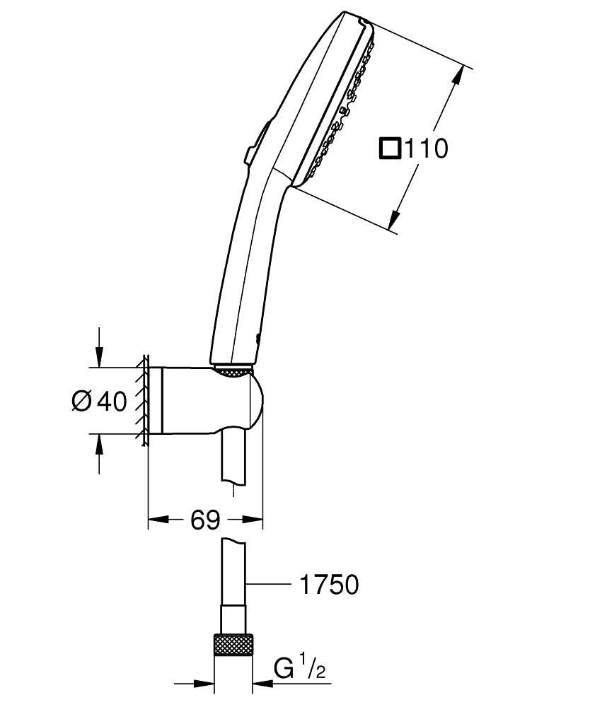 GROHE Handbrause – 11×7×12,7 cm, Metall, 1/2" Anschluss, schwarz