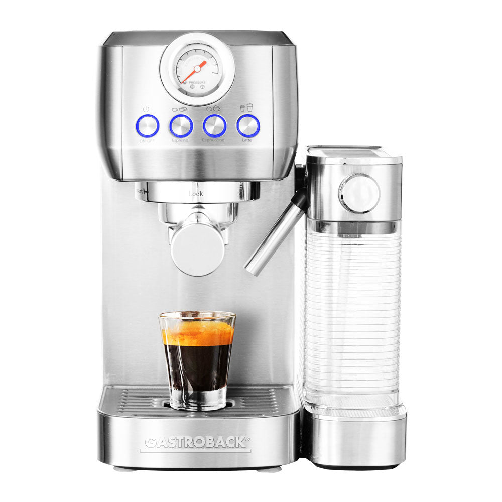 Gastroback Piccolo Pro M Espressomaschine (Siebträger) – für E.S.E., 20 bar, 1,3 l Wassertank, 0,7 l Milchtank